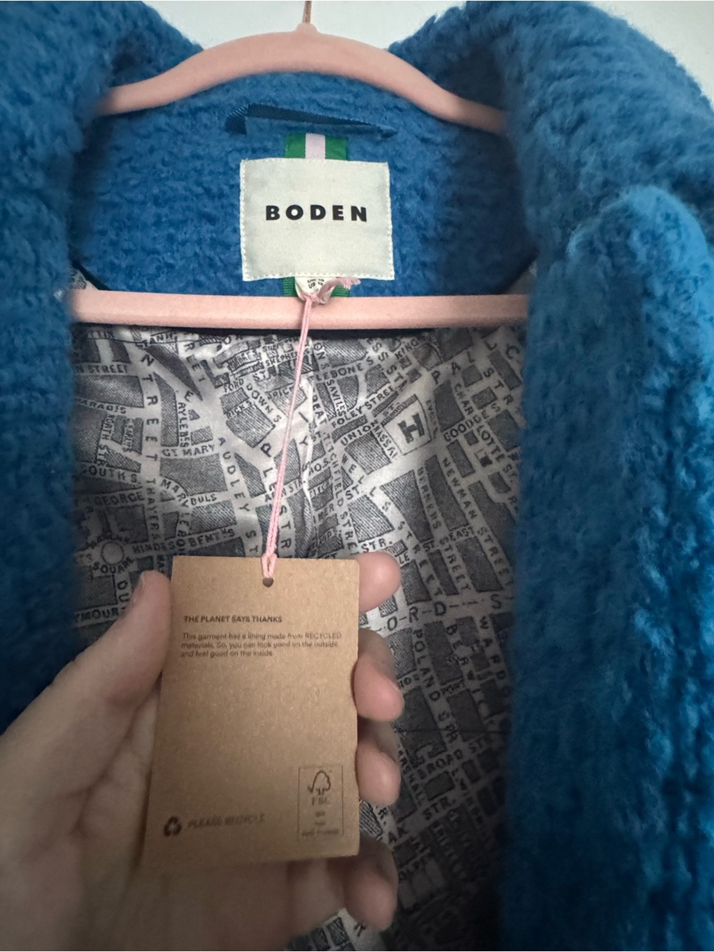 NWT Boden Women's 100% Wool Blue Bouclé Button-Up Coat size US 12 - Picture 8 of 12